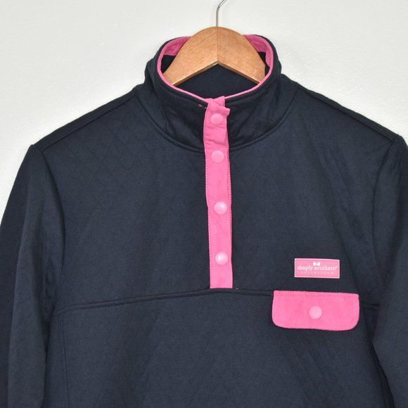 Simply Southern Black Pink Quilted 1/4 Snap Pullover Size M Sweatshirt Jacket - Picture 2 of 13